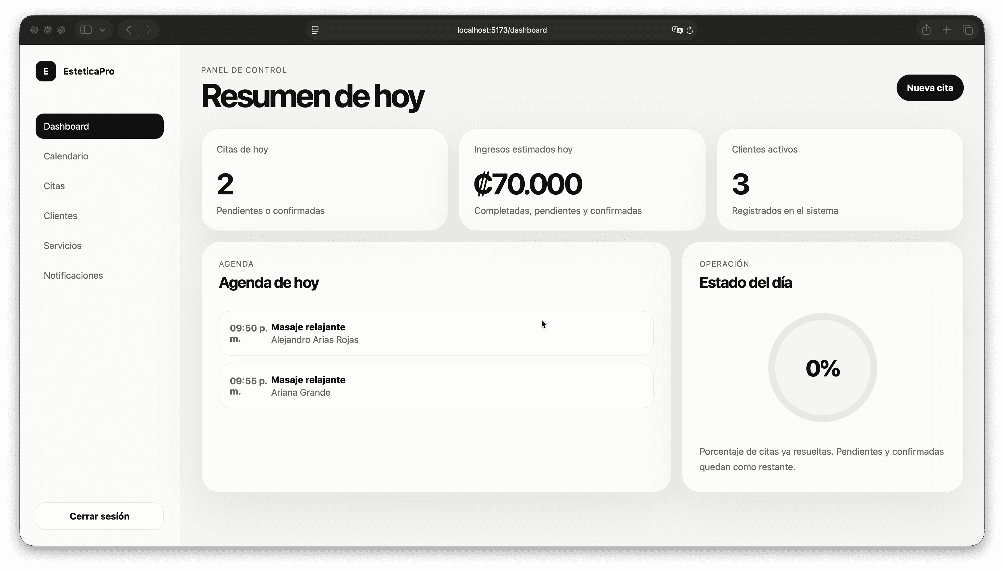 EsteticaPro dashboard