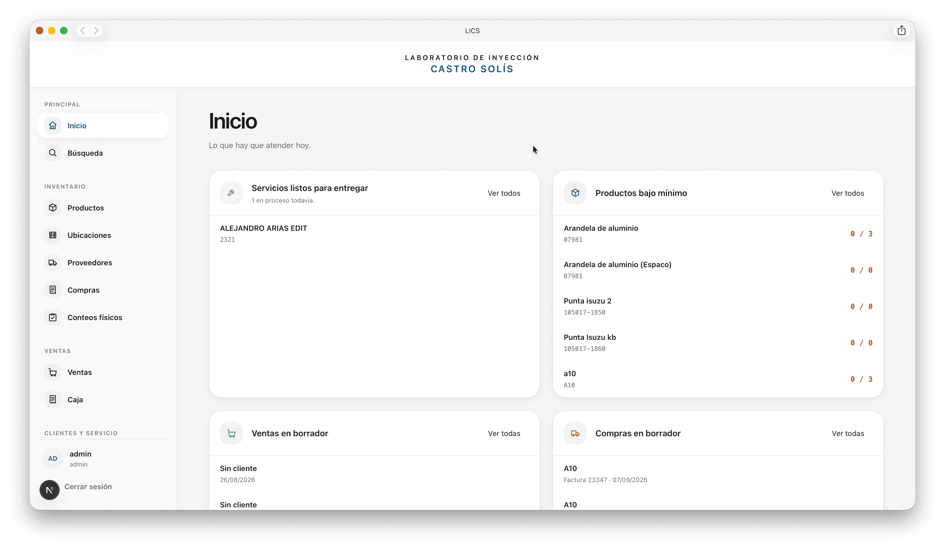 LICS main dashboard