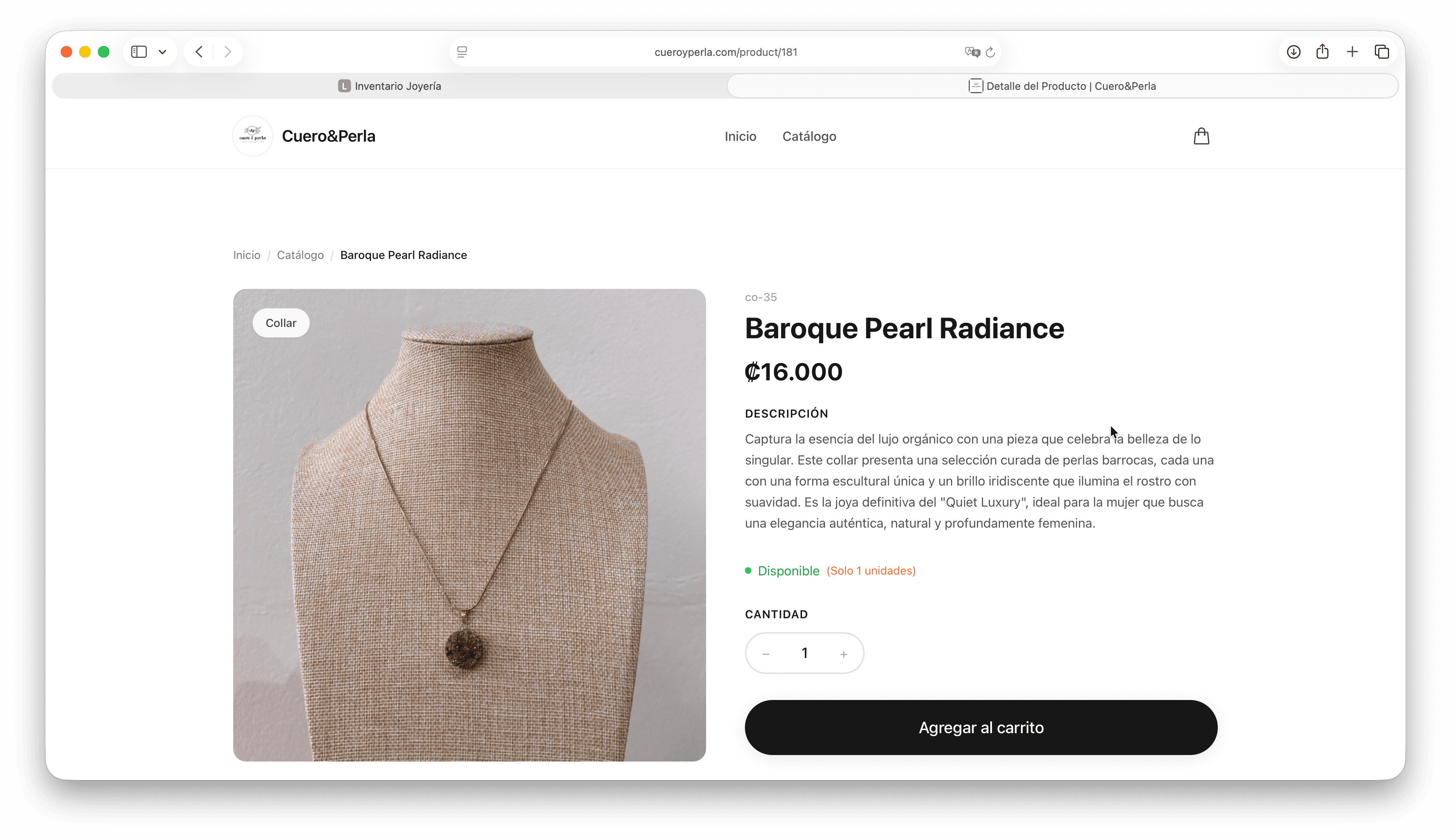 Joyería storefront product page